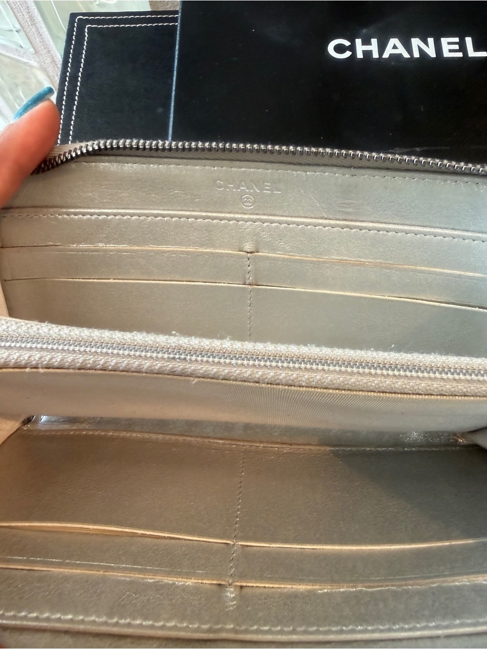 CHANEL Black Chevron Zip-Around Leather Lambskin Long Wallet with Silver CC Logo - Picture 15 of 16